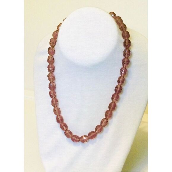 Vtg‎ Womens Pink Art Deco Style Single Strand Glass Beaded Fashion Necklace OS